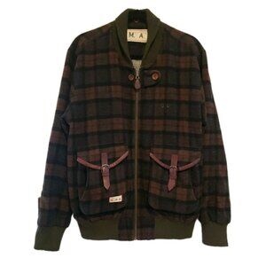 Marshall Artist Bomber Jacket Plaid Wool Black Watch Sz L Quiet Luxury Old Money
